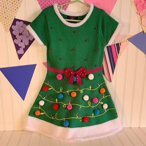 It's Our Time Girls' Green Christmas Tree Sweater Dress size Small
